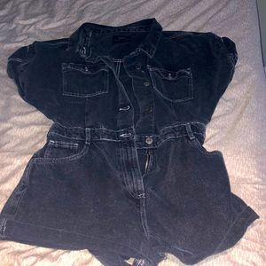 Black denim romper